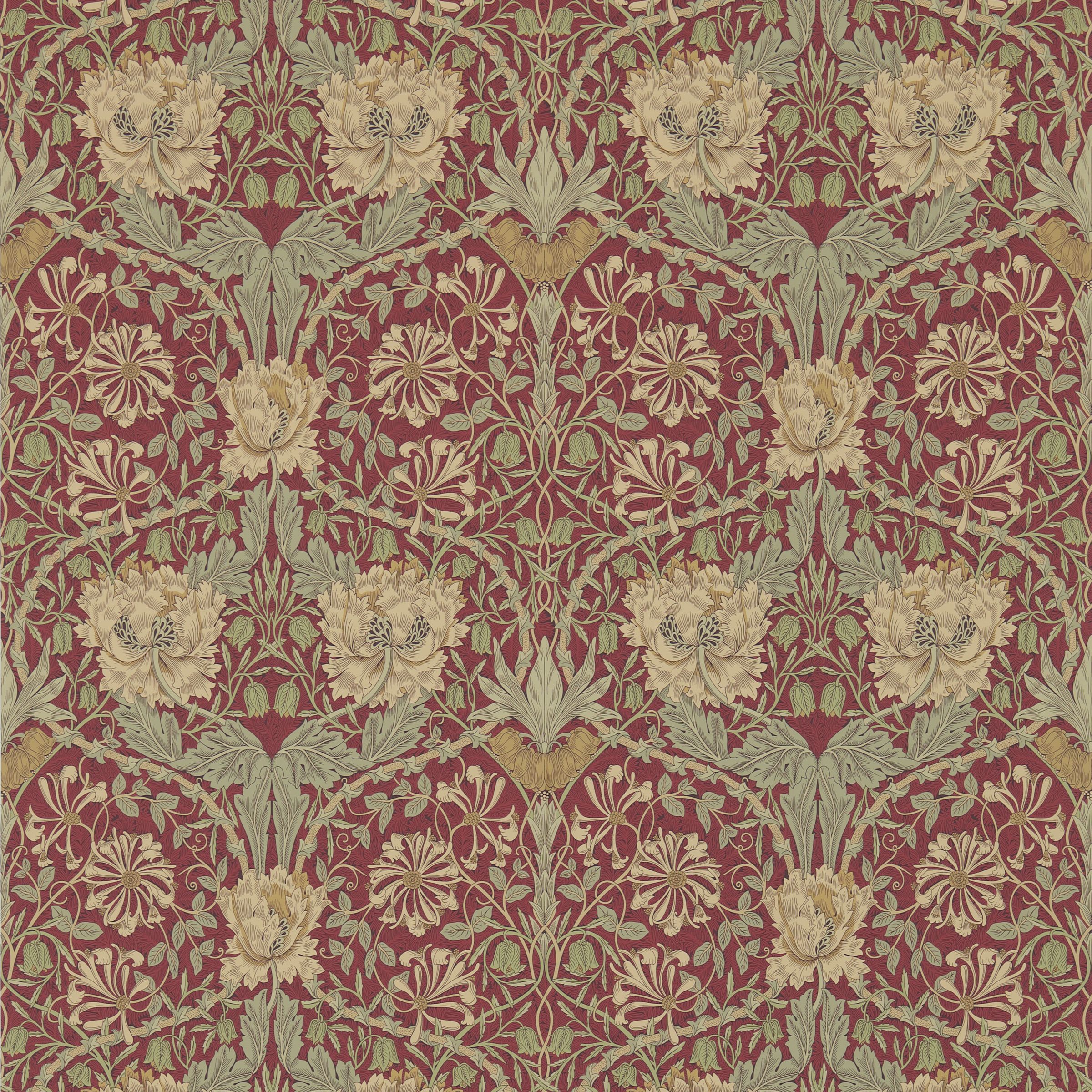 Morris & Co. Honeysuckle & Tulip Wallpaper, Red/Gold, DM3W214700