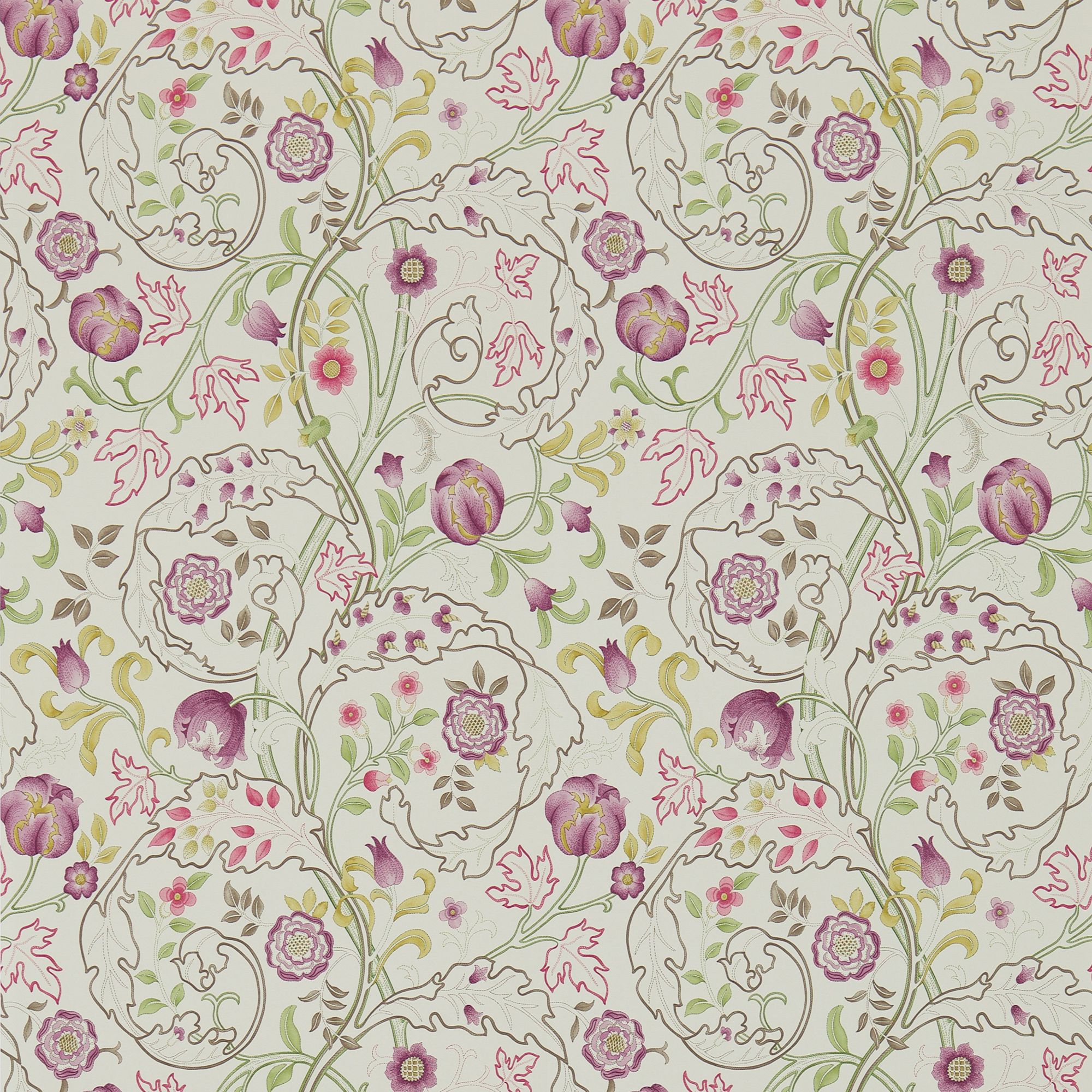 Morris Co Mary Isobel Wallpaper Wine Linen Dm3w