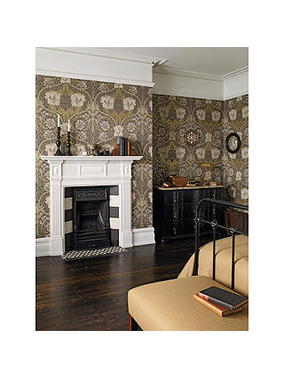 Morris & Co. Honeysuckle & Tulip Wallpaper, Charcoal/Gold, DM3W214701
