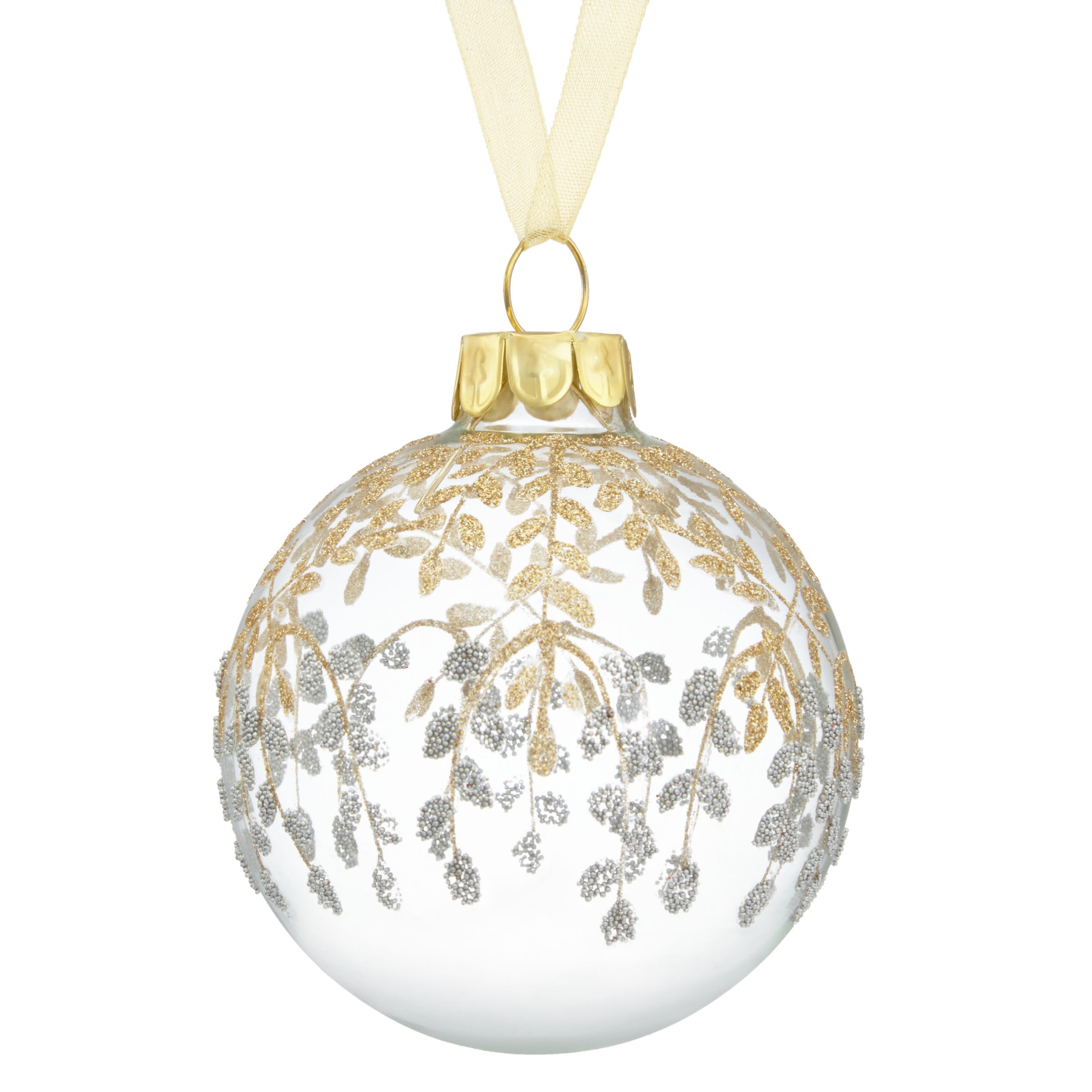 John Lewis Enchantment Glass Bauble, Silver and Gold