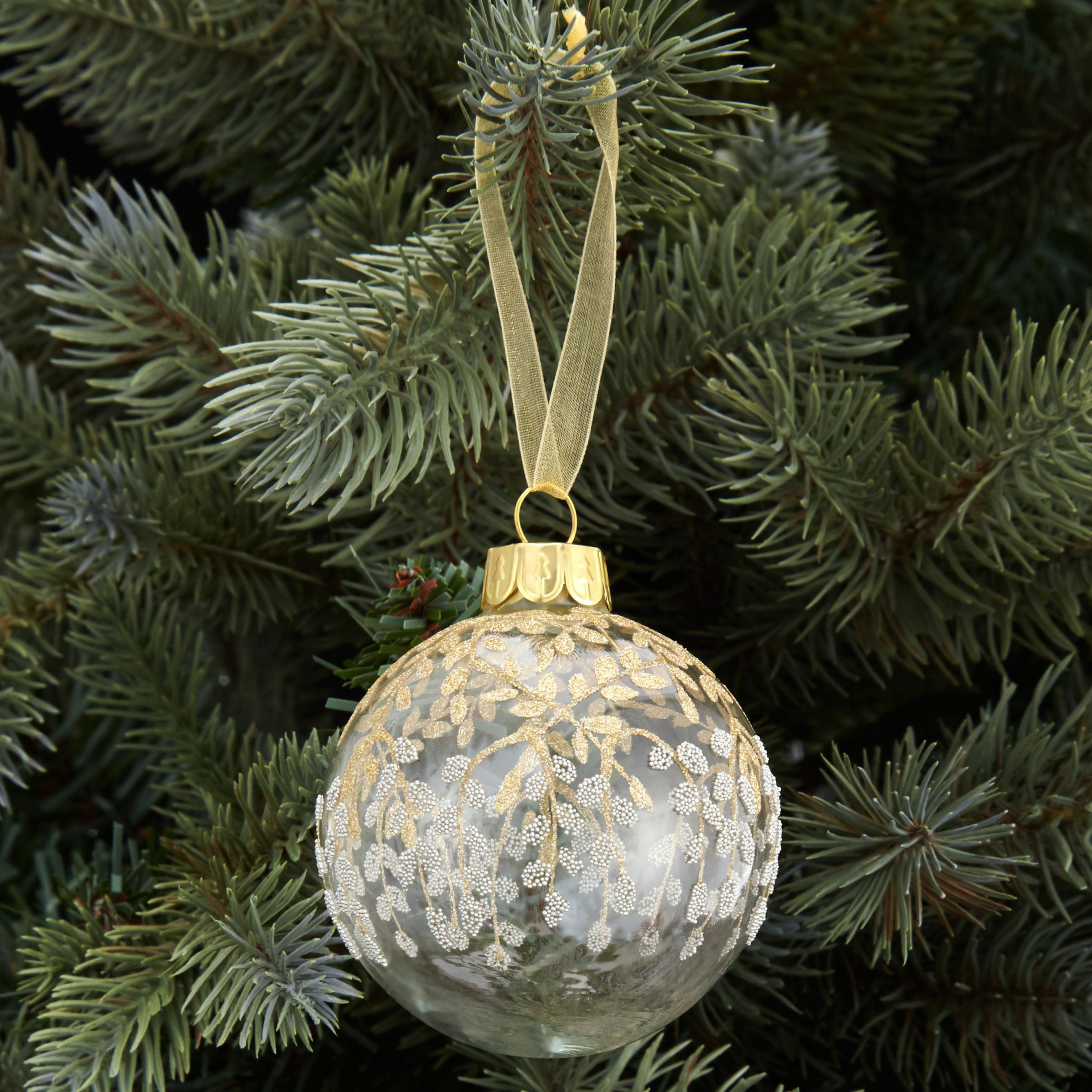 John Lewis Enchantment Glass Bauble, Silver and Gold