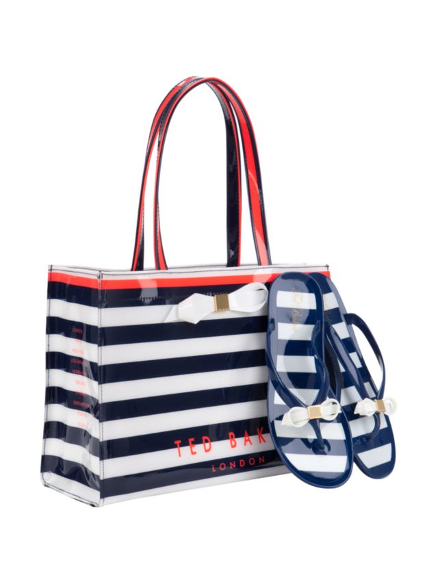 Ted Baker Bettia Stripe Shopper Bag And Flip Flop Set Cream Small