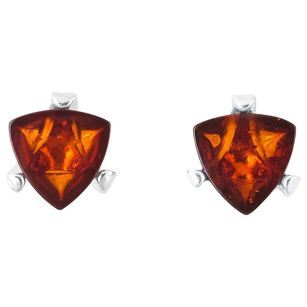 Buy Be-Jewelled Sterling Silver Cognac Baltic Amber Triangular Stud Earrings, Amber Online at johnlewis.com