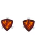 Be-Jewelled Sterling Silver Cognac Baltic Amber Triangular Stud Earrings, Amber