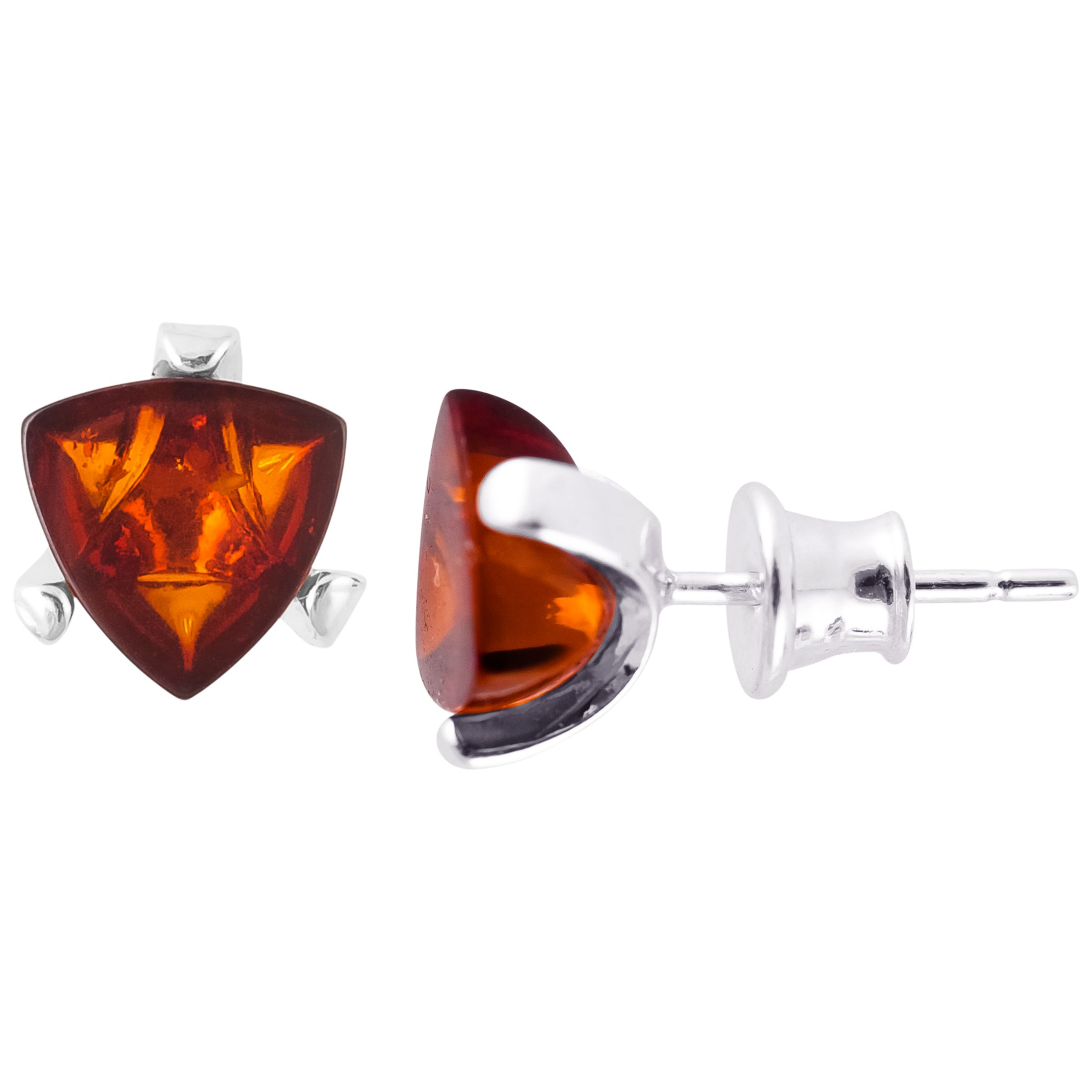 Buy Be-Jewelled Sterling Silver Cognac Baltic Amber Triangular Stud Earrings, Amber Online at johnlewis.com