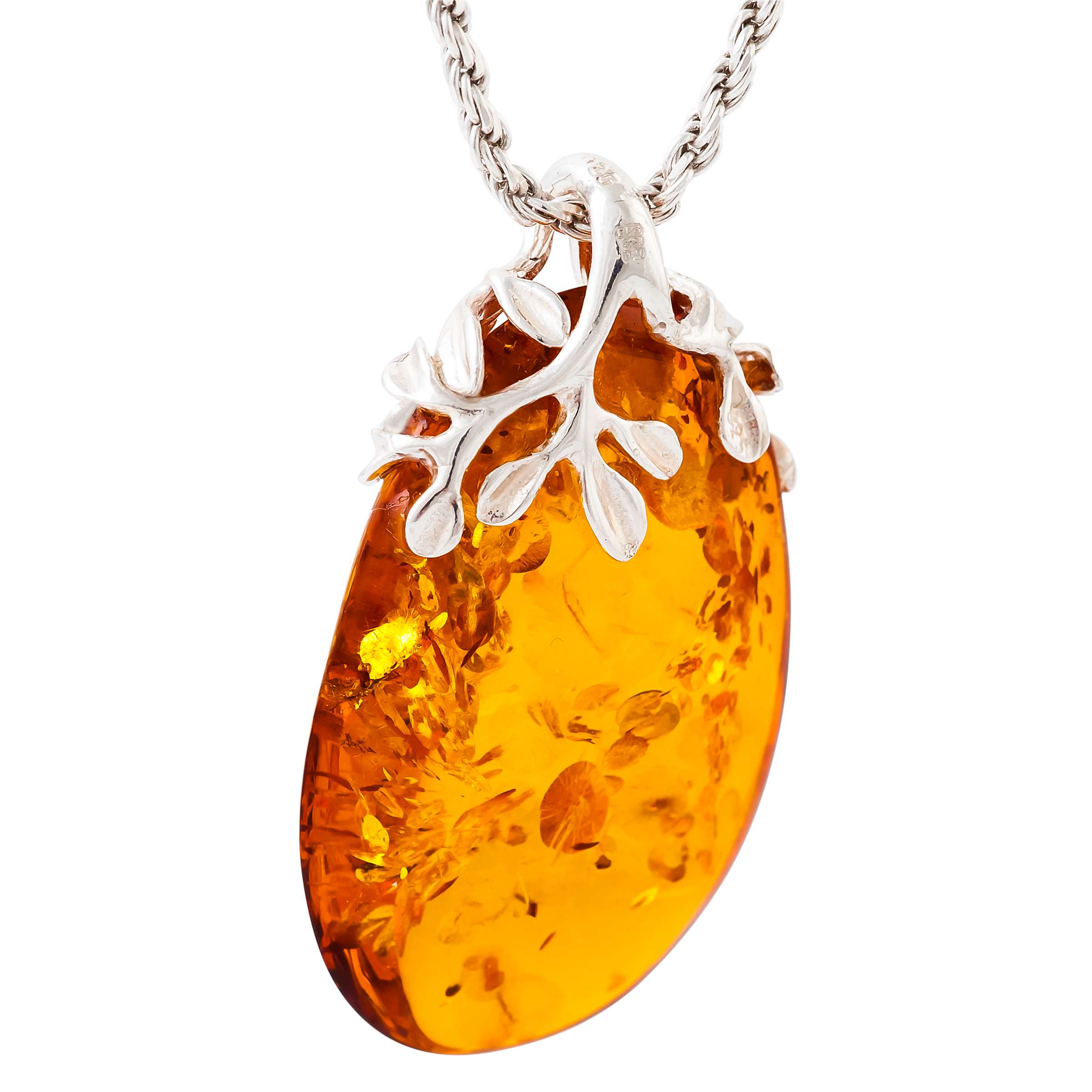 Buy Be-Jewelled Sterling Silver Cognac Amber Leaves Pendant Necklace, Amber Online at johnlewis.com
