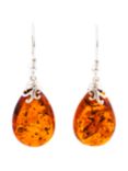 Be-Jewelled Sterling Silver Cognac Baltic Amber Drop Earrings, Amber