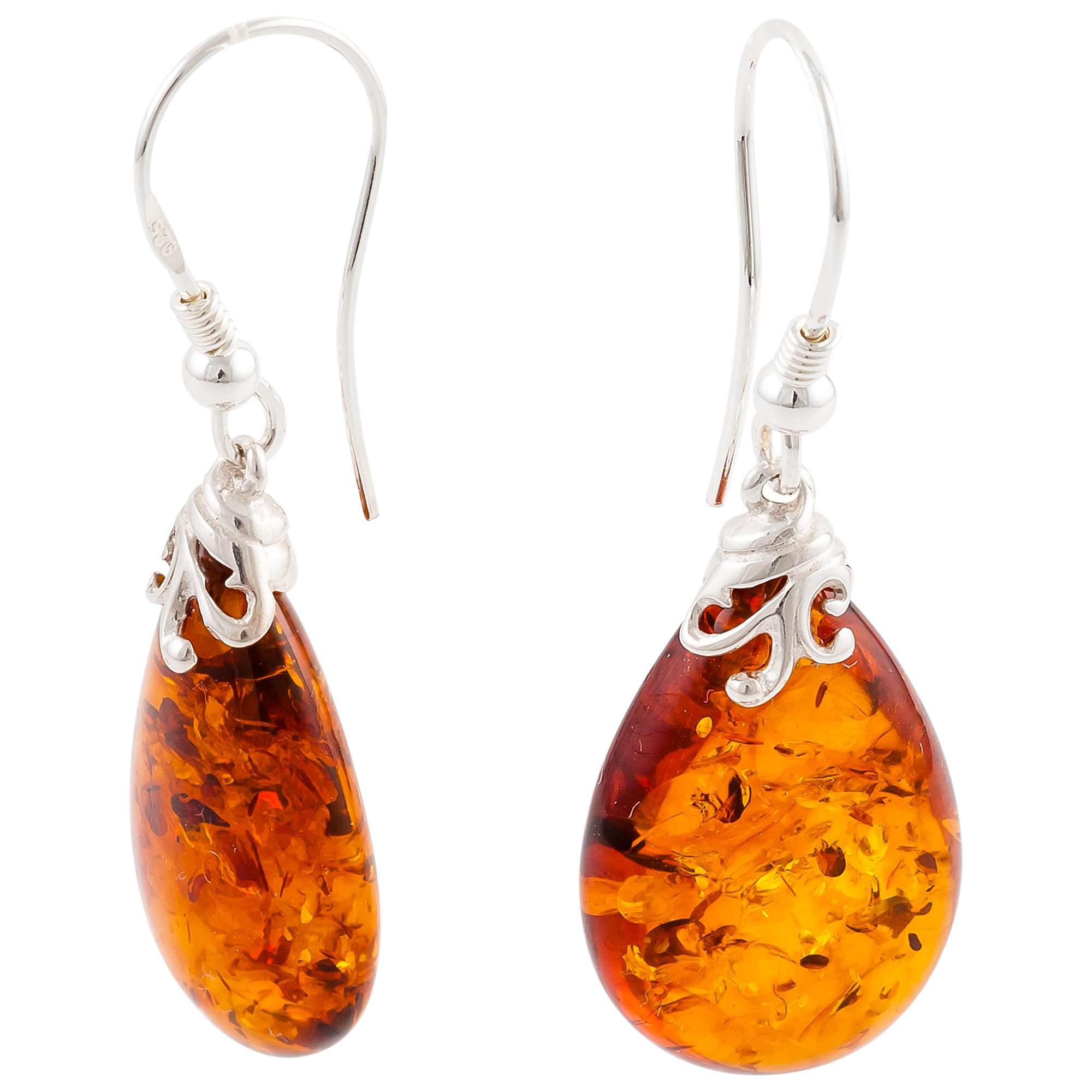 Buy Be-Jewelled Sterling Silver Cognac Baltic Amber Drop Earrings, Amber Online at johnlewis.com