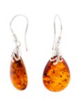 Be-Jewelled Sterling Silver Cognac Baltic Amber Drop Earrings, Amber