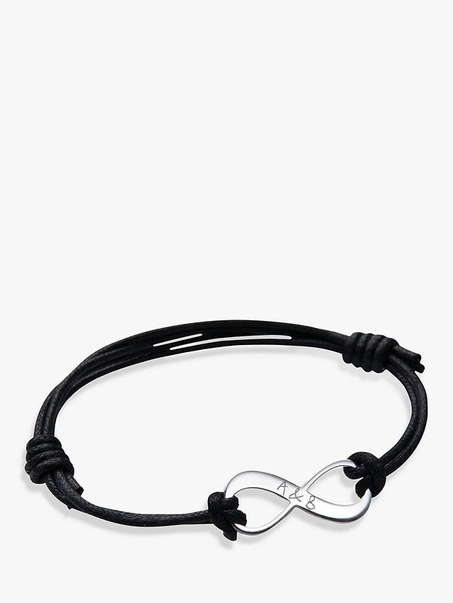 Merci Maman Personalised Sterling Silver Men's Infinity Bracelet, Black