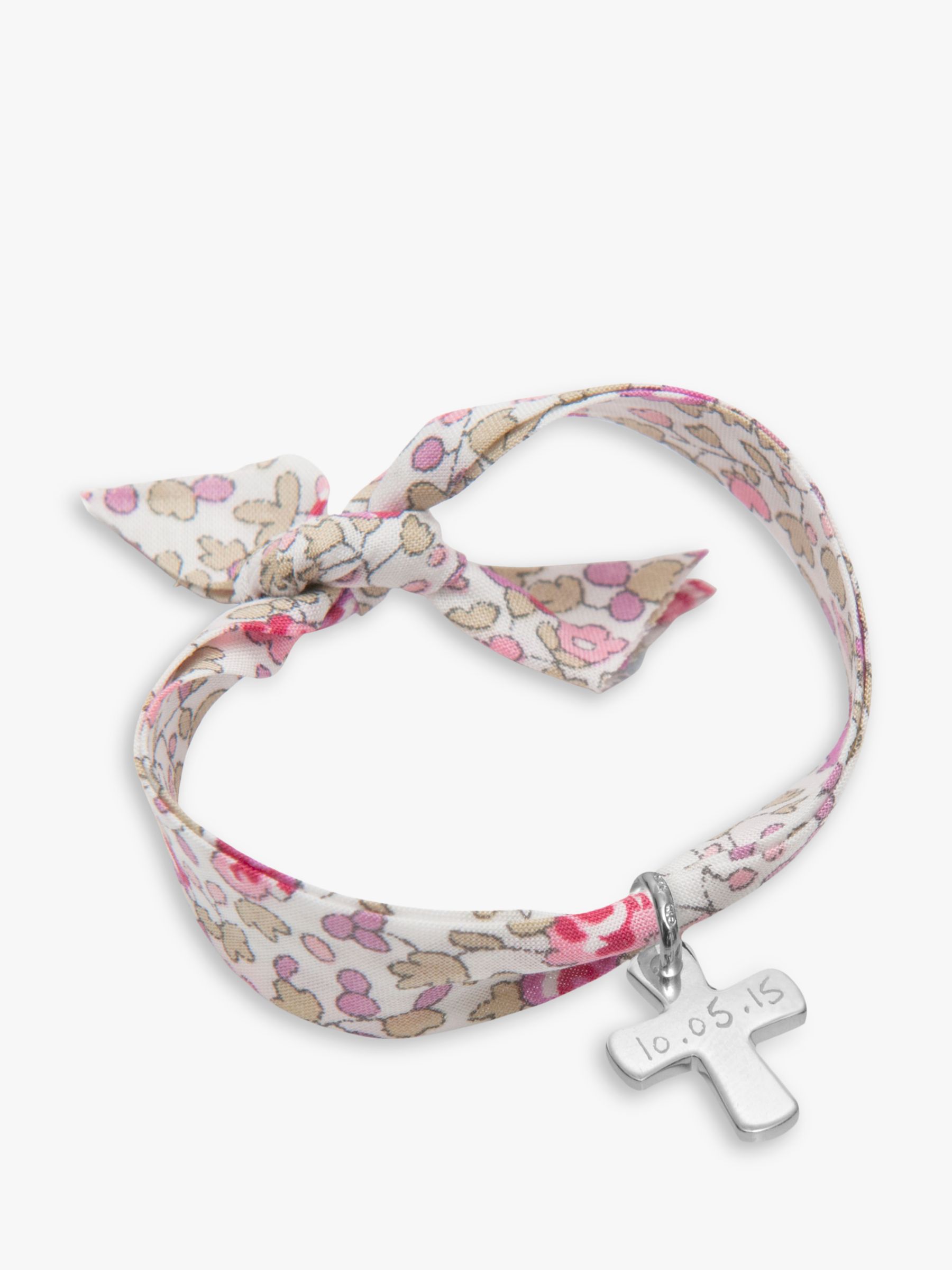 Merci Maman Personalised Sterling Silver Cross Liberty Bracelet, Eloise Pink