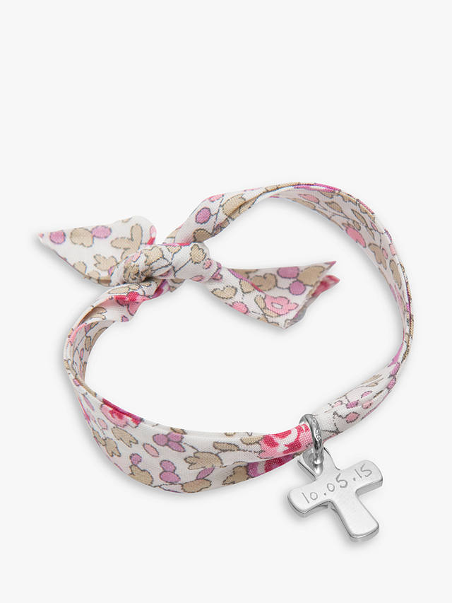 Merci Maman Personalised Sterling Silver Cross Liberty Bracelet, Pink