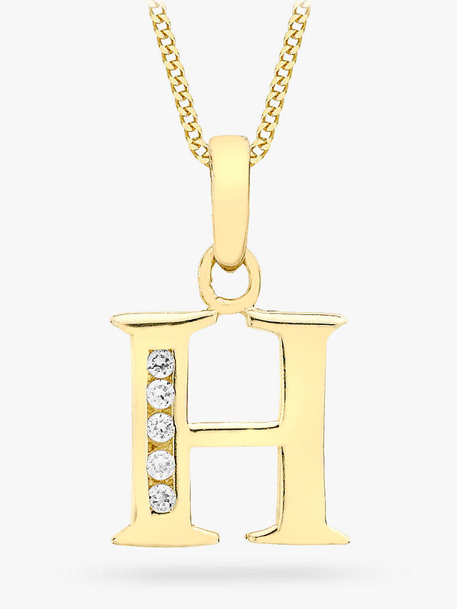 IBB 9ct Gold Cubic Zirconia Initial Pendant Necklace, H