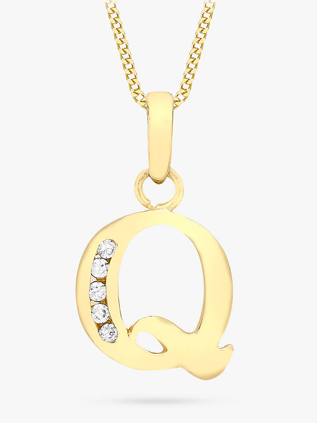 IBB 9ct Gold Cubic Zirconia Initial Pendant Necklace, Q