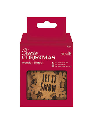 Docrafts Wooden Let It Snow Snowflakes Decorations, Pack of 10, Natural