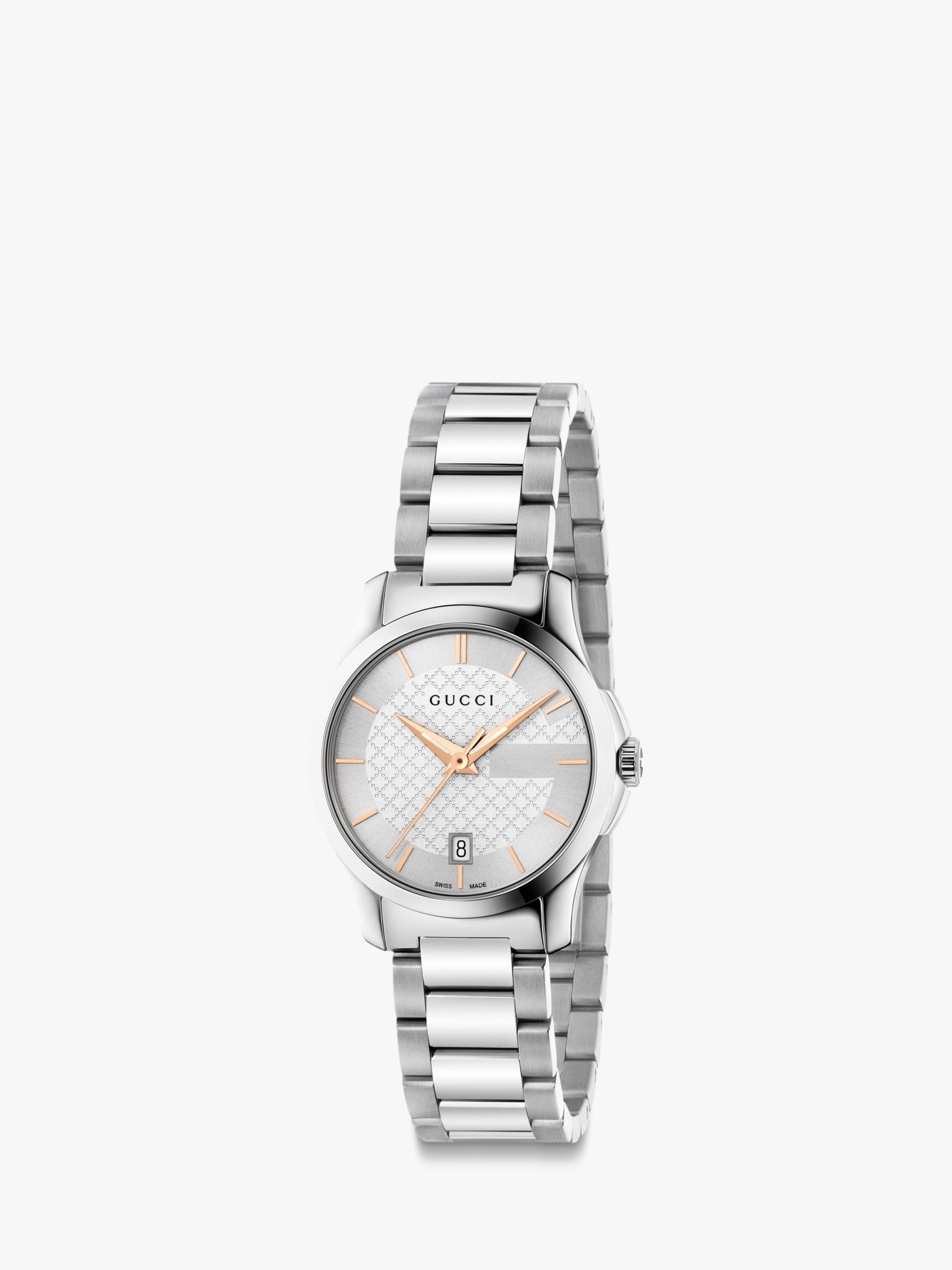 Gucci YA126523 Stainless Steel Bracelet Strap Watch, Silver at John & Partners
