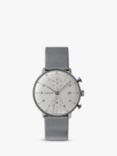 Junghans 027/4003.48 Men's Max Bill Self-Winding Chronoscope Bracelet Strap Watch, Silver/White