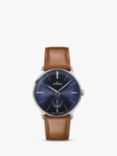 Junghans 027/3504.00 Men's Meister Leather Strap Watch, Tan/Navy