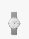 Junghans 047/4250.48 Women's Max Bill Date Bracelet Strap Watch, Silver/White