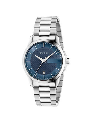 Gucci YA126440 Men's G-Timeless Date Bracelet Strap Watch, Silver/Blue