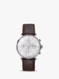 Junghans 027/4120.01 Men's Chronoscope Chronograph Day Date Leather Strap Watch, Brown/White