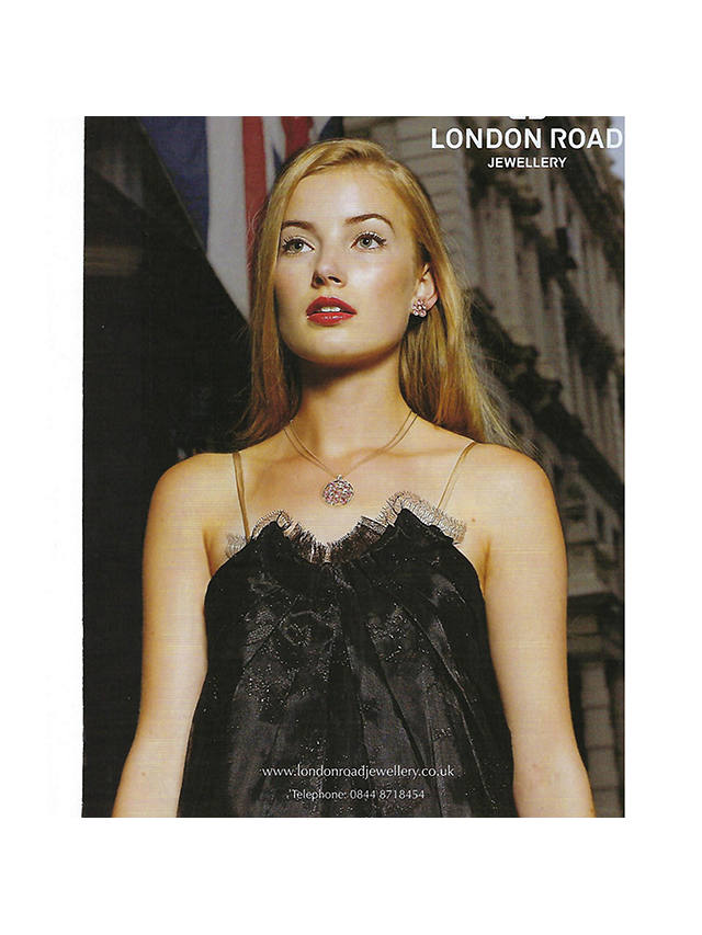 London Road 9ct Gold Cabochon Diamond Stud Earrings, Pink Tourmaline