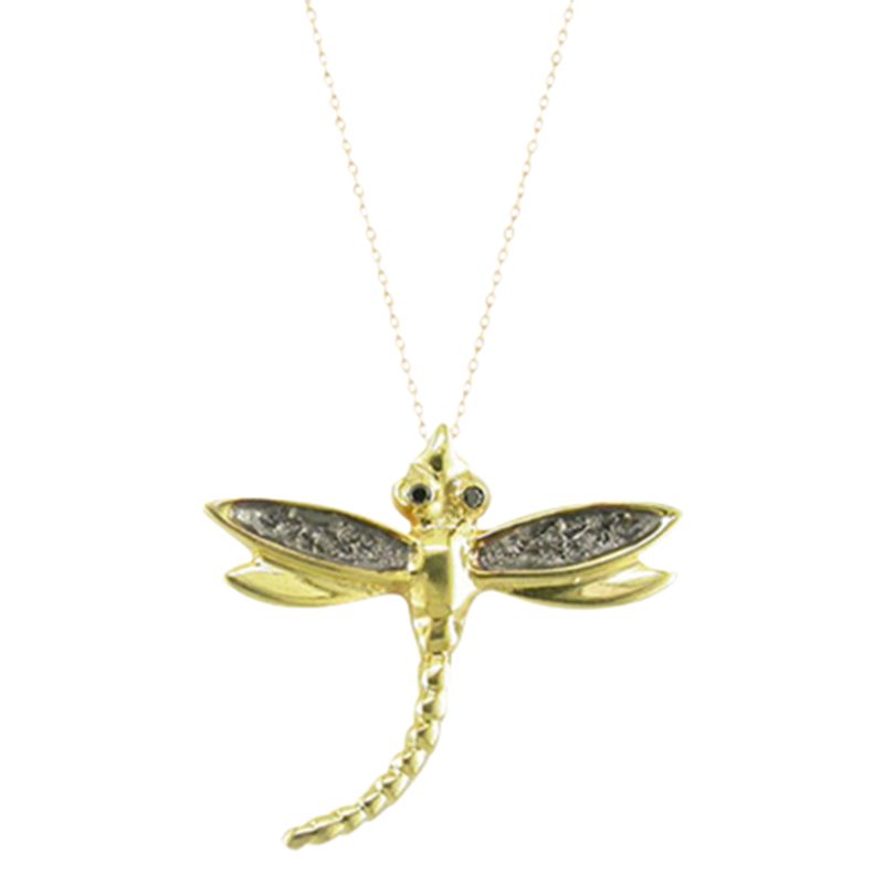 London Road 9ct Gold Diamond Dragonfly Pendant Necklace, Gold