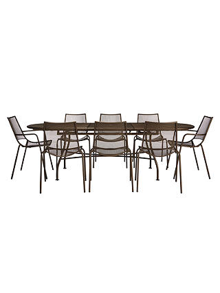 John Lewis & Partners Ala Mesh Extending Garden Dining Table and Chairs Set, Bronze