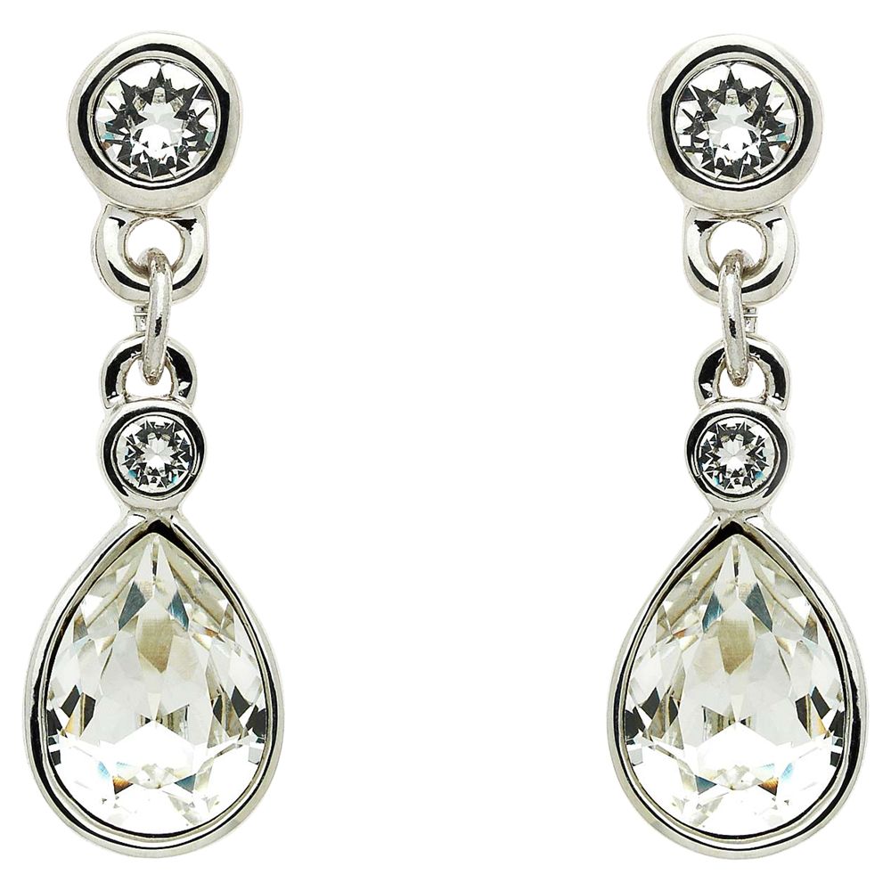 Cachet Rhodium Plated Swarovski Crystal Pear Stone Drop Earrings, Silver