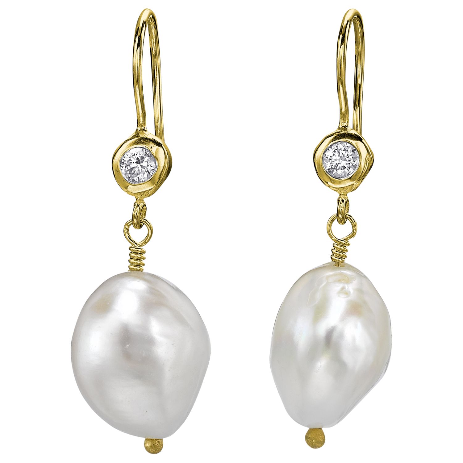 Dower & Hall 18ct Gold Vermeil White Barque Pearl Drop Earrings, Gold ...