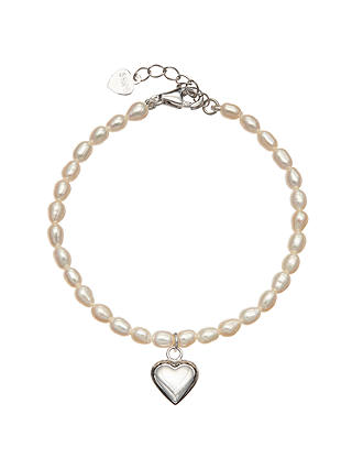 John Lewis & Partners Pearl And Sterling Silver Heart Bracelet