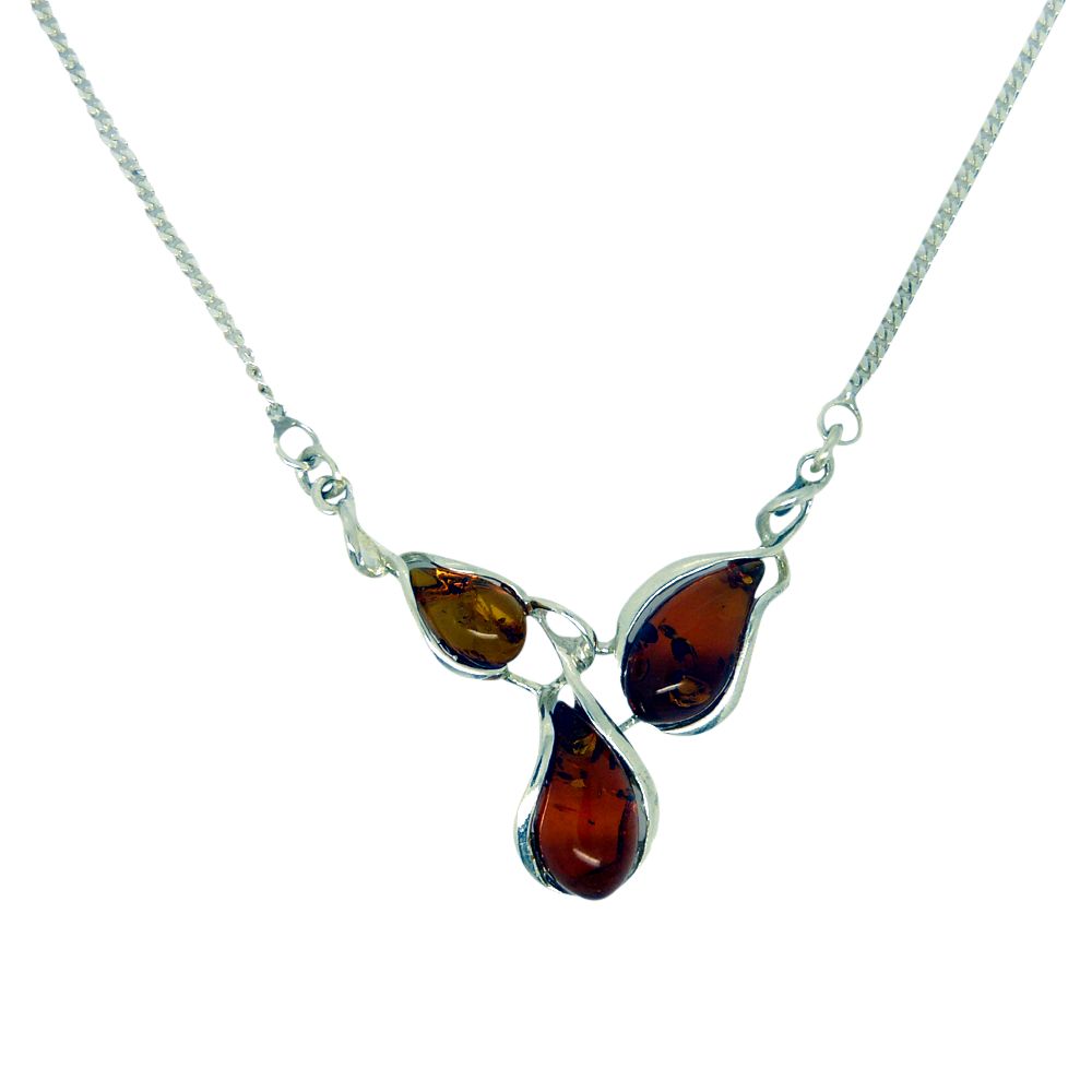Goldmajor Amber and Sterling Silver Curved Teardrop Collar Necklace, Silver/Amber