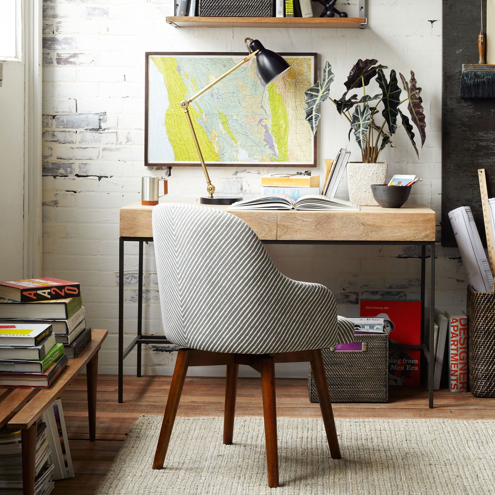 west elm Saddle Office Chair, Painted Stripe/Gravel
