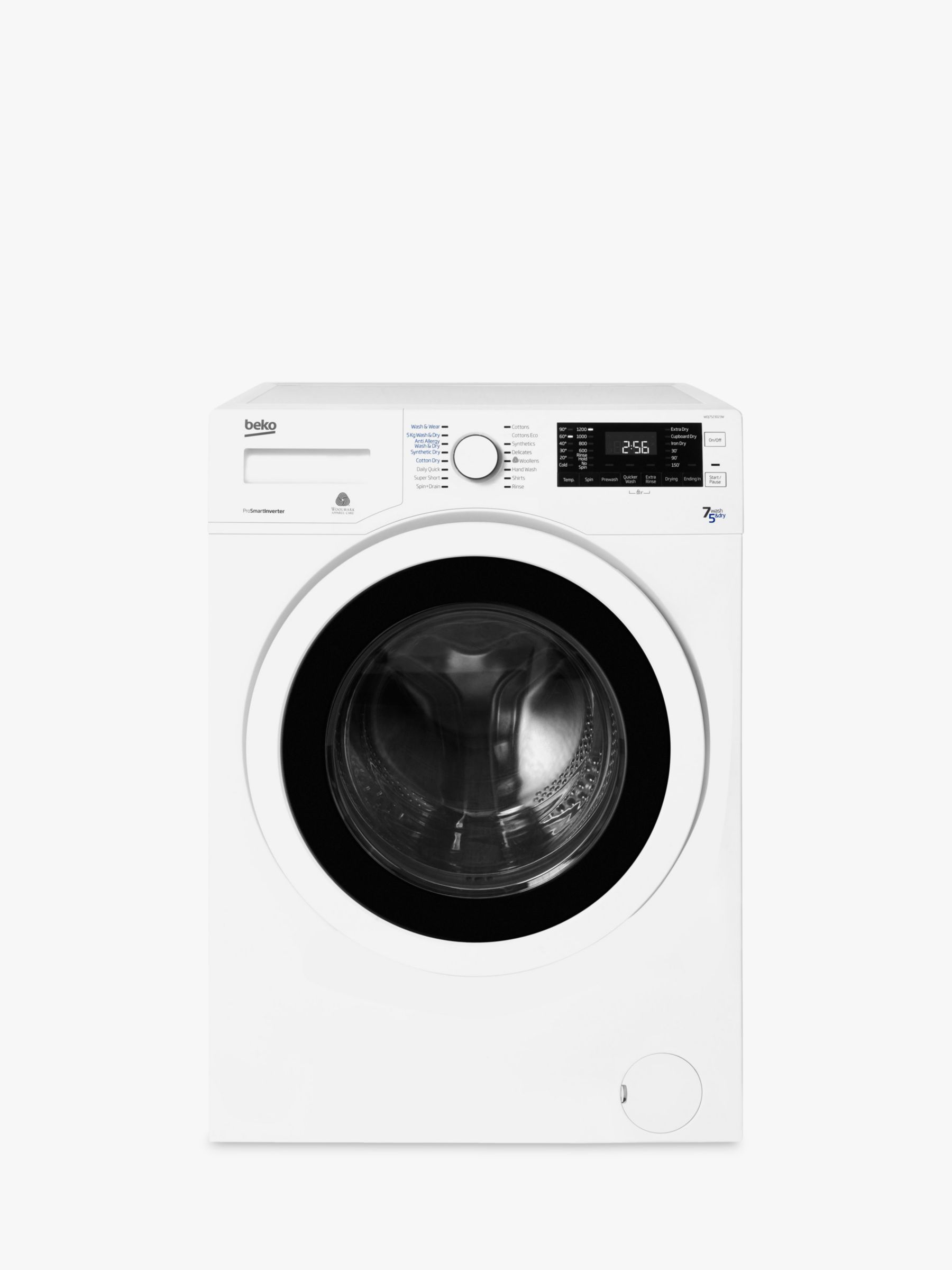 Beko WDJ7523023W Freestanding Washer Dryer, 7kg Wash/5kg Dry Load, B Energy Rating, White