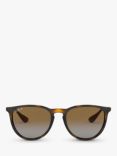 Ray-Ban RB4171 Women's Erika Polarised Oval Sunglasses, Tortoise/Brown Gradient
