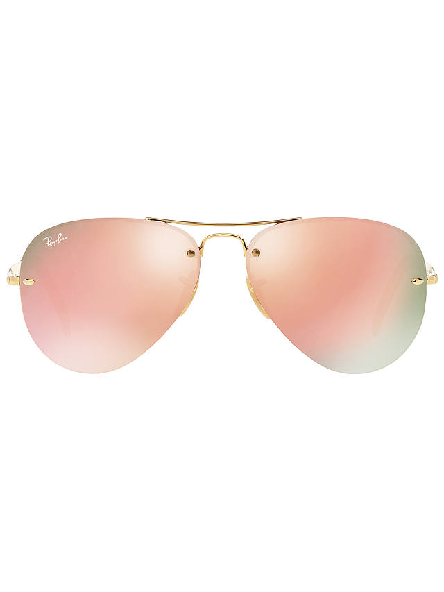 Ray-Ban RB3449 Aviator Sunglasses, Gold/Mirror Pink