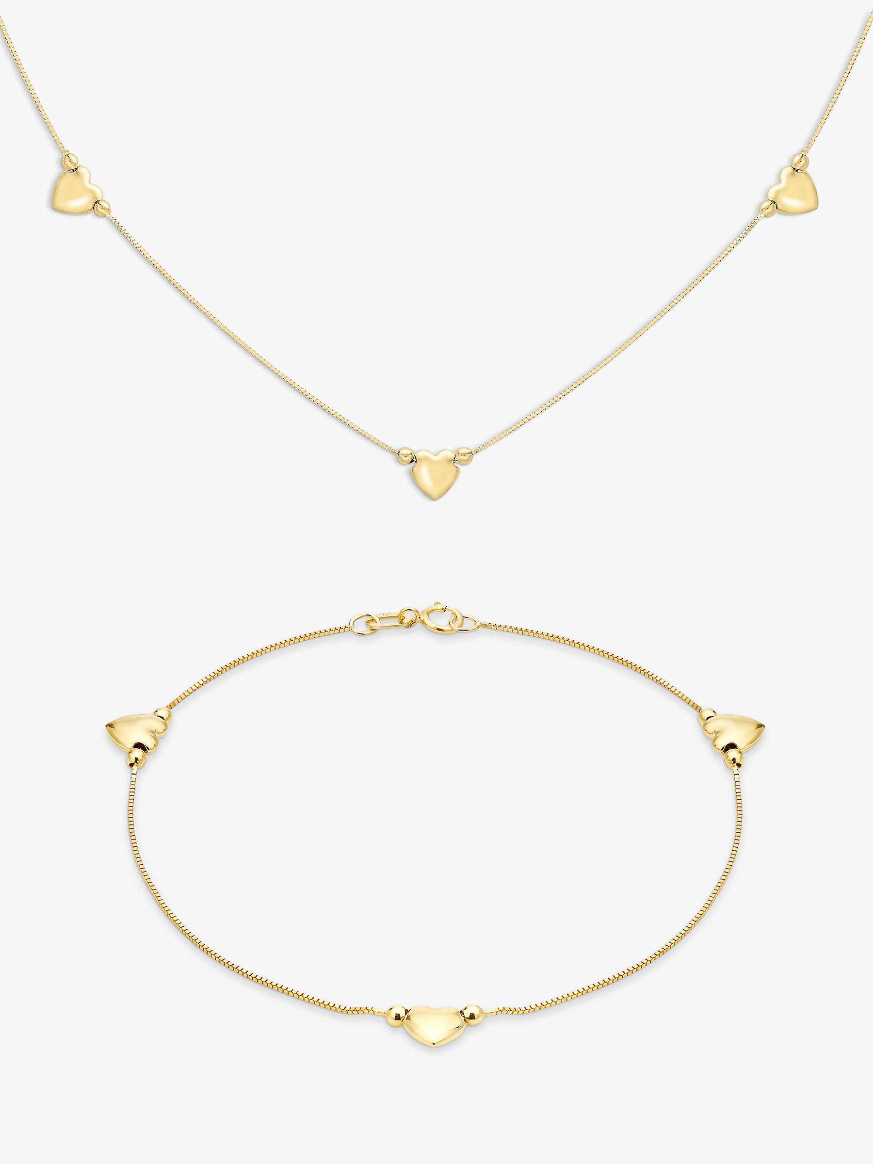 Buy IBB 9ct Yellow Gold Box Chain Heart Necklace and Bracelet Set, Gold Online at johnlewis.com