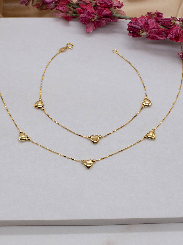 IBB 9ct Yellow Gold Box Chain Heart Necklace and Bracelet Set, Gold