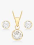 IBB 9ct Yellow Gold Cubic Zirconia Pendant and Stud Earrings Set, Gold