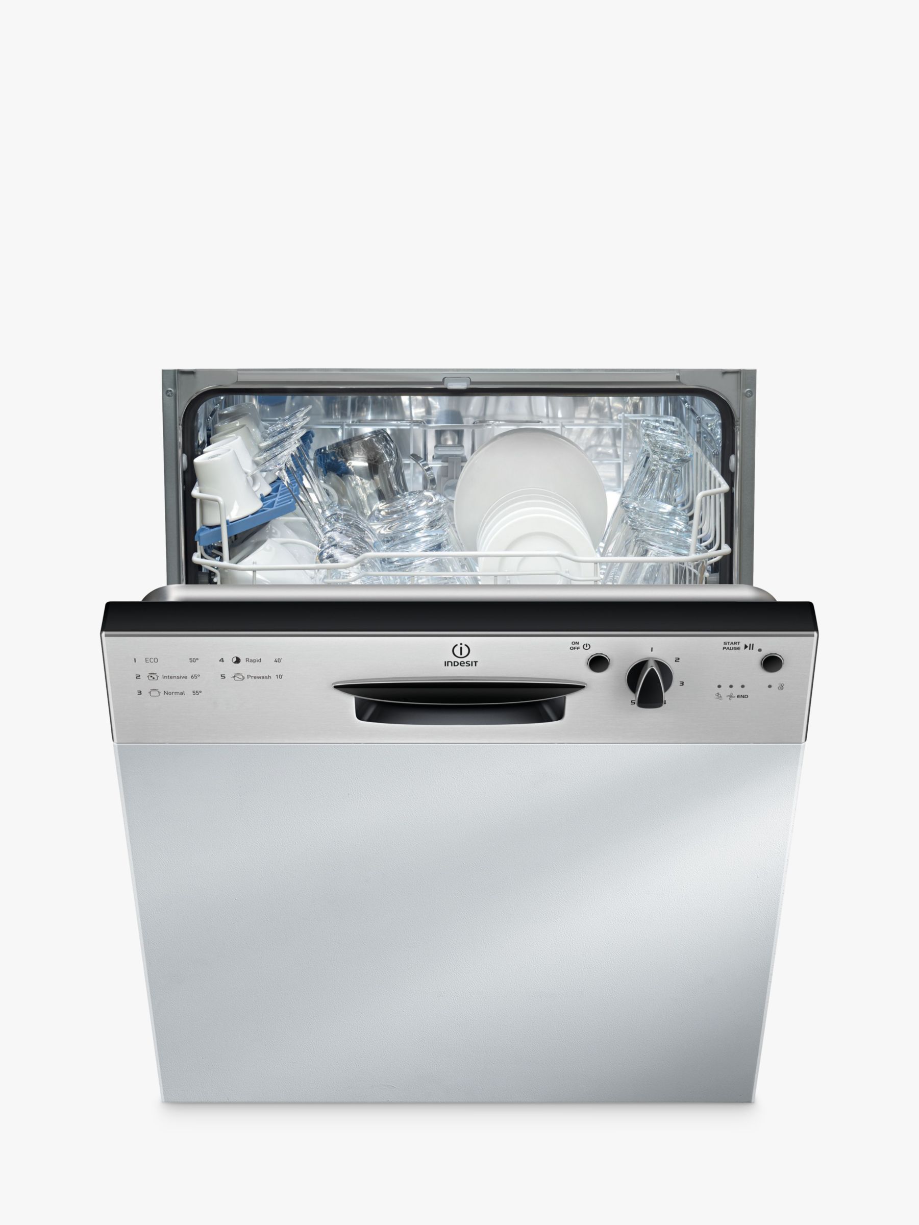 Indesit DPG15B1NX Ecotime Semi-Integrated Dishwasher, Stainless Steel