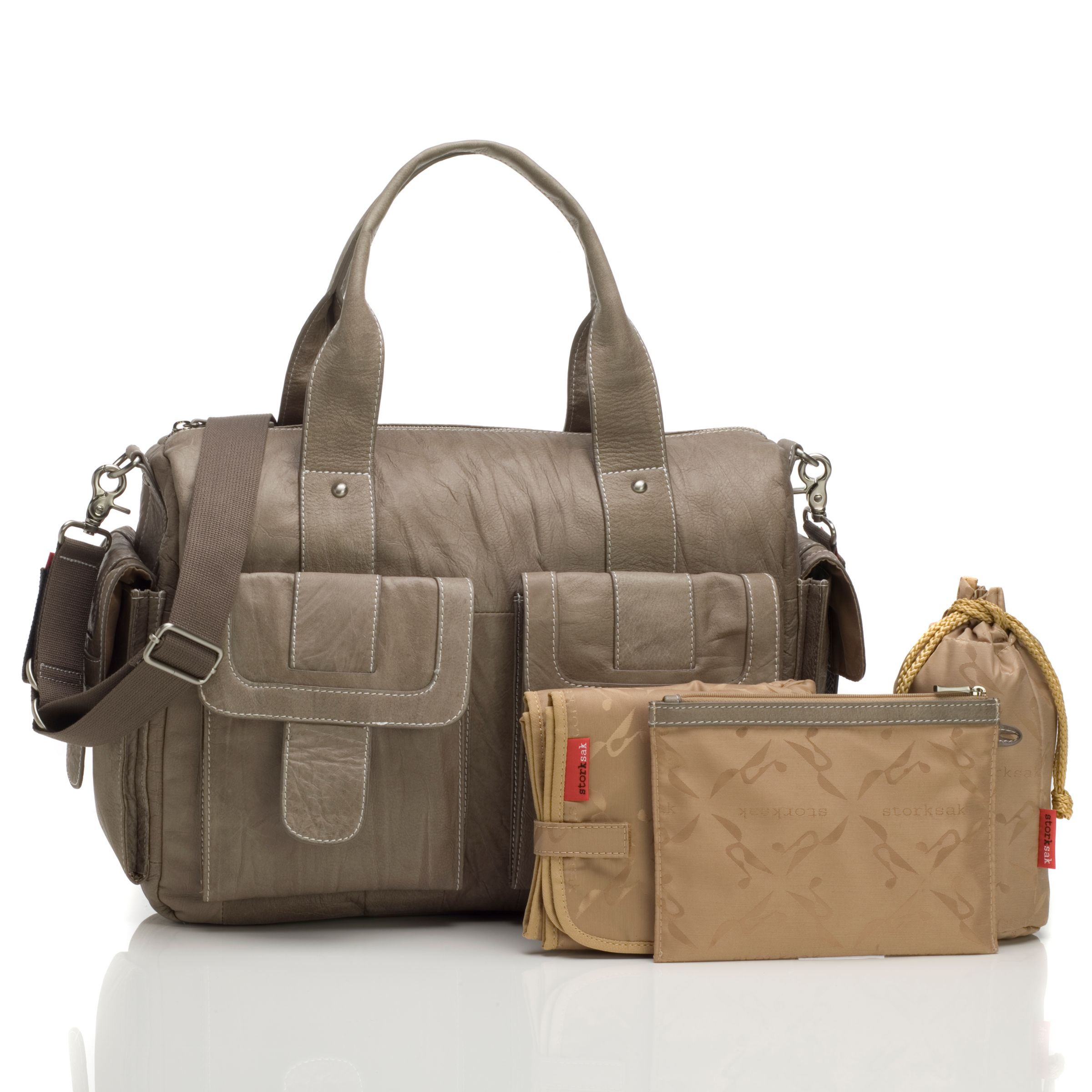 Storksak Sofia Leather Baby Changing Bag, Taupe at John Lewis & Partners