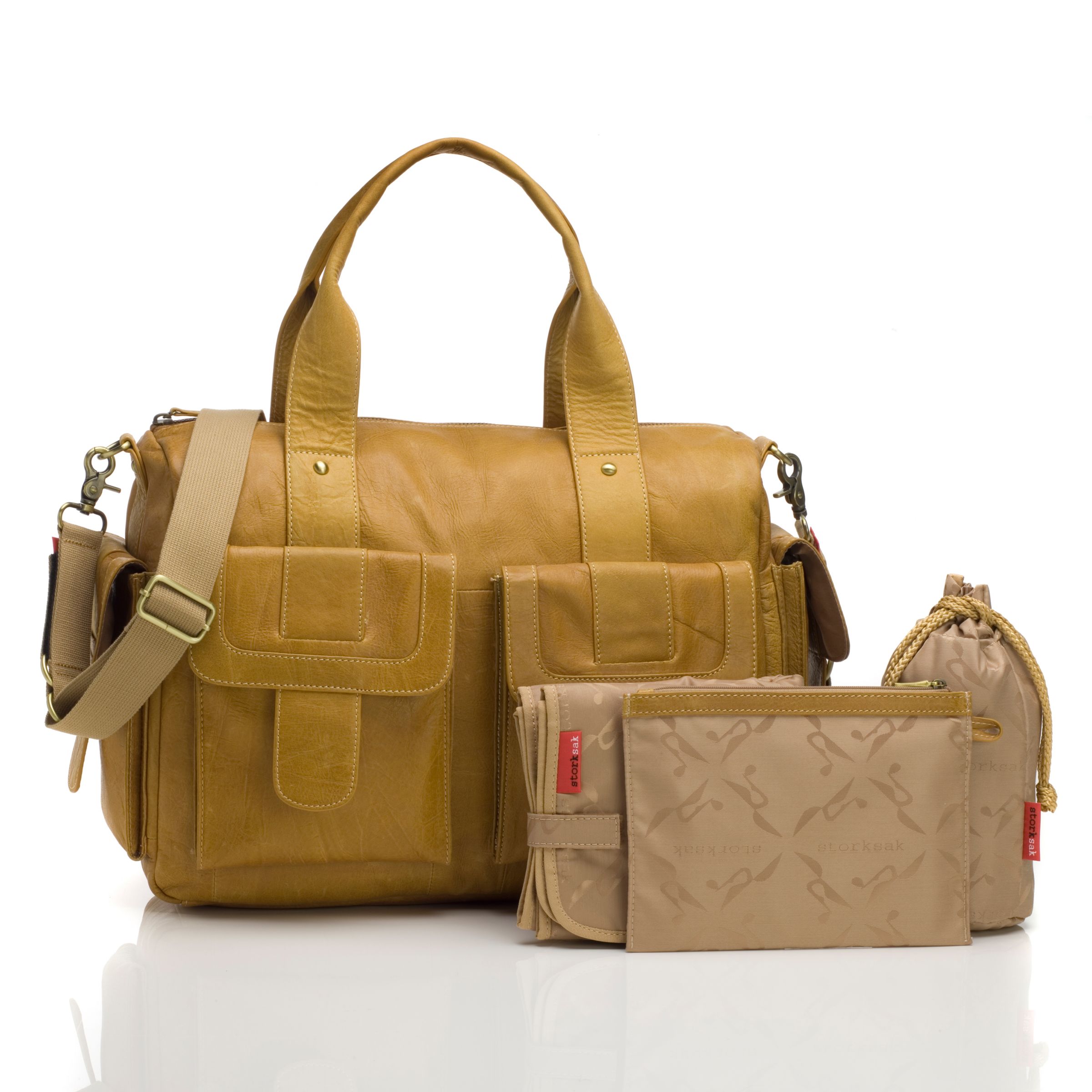 Storksak Sofia Leather Baby Changing Bag, Tan at John Lewis & Partners
