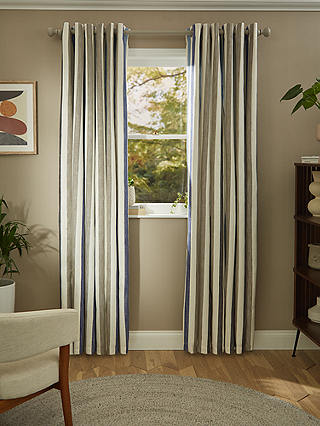 John Lewis Partners Penzance Stripe, Blue And Beige Striped Curtains