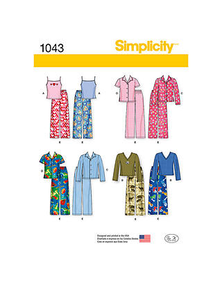 Simplicity Children's Pyjamas Sewing Pattern, 1043