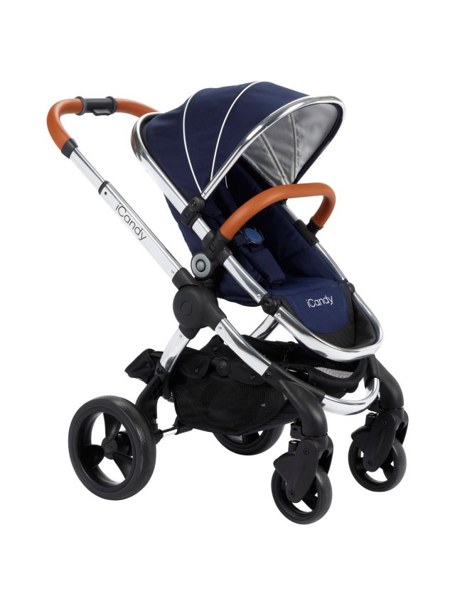 Navy and shop tan pram