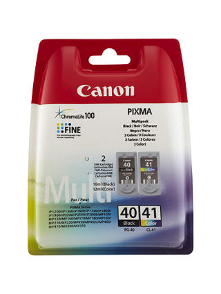 Canon PIXMA PG-40 Black & CL-41 Colour Ink Cartridge Multipack, Pack of 2