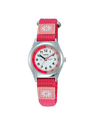 Lorus RG253KX9 Children's Time Teacher Daisy Nylon Strap Watch, Raspberry Red/White