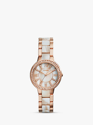 Fossil ES3716 Women's Virginia Bracelet Strap Watch, Rose Gold/Mother of Pearl