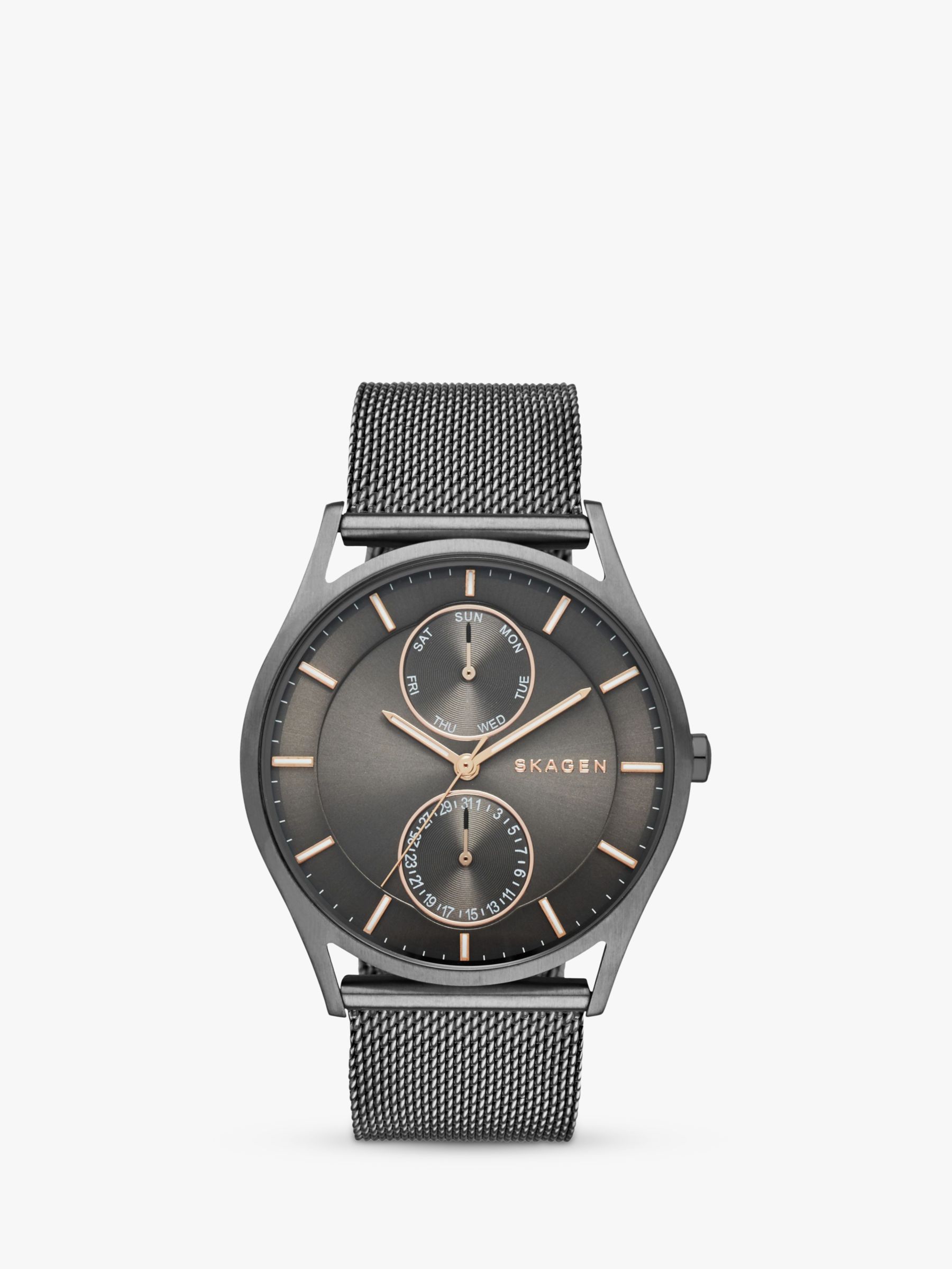 Buy Skagen SKW6180 Men's Holst Chronograph Stainless Steel Mesh Bracelet Strap Watch, Gunmetal/Black Online at johnlewis.com
