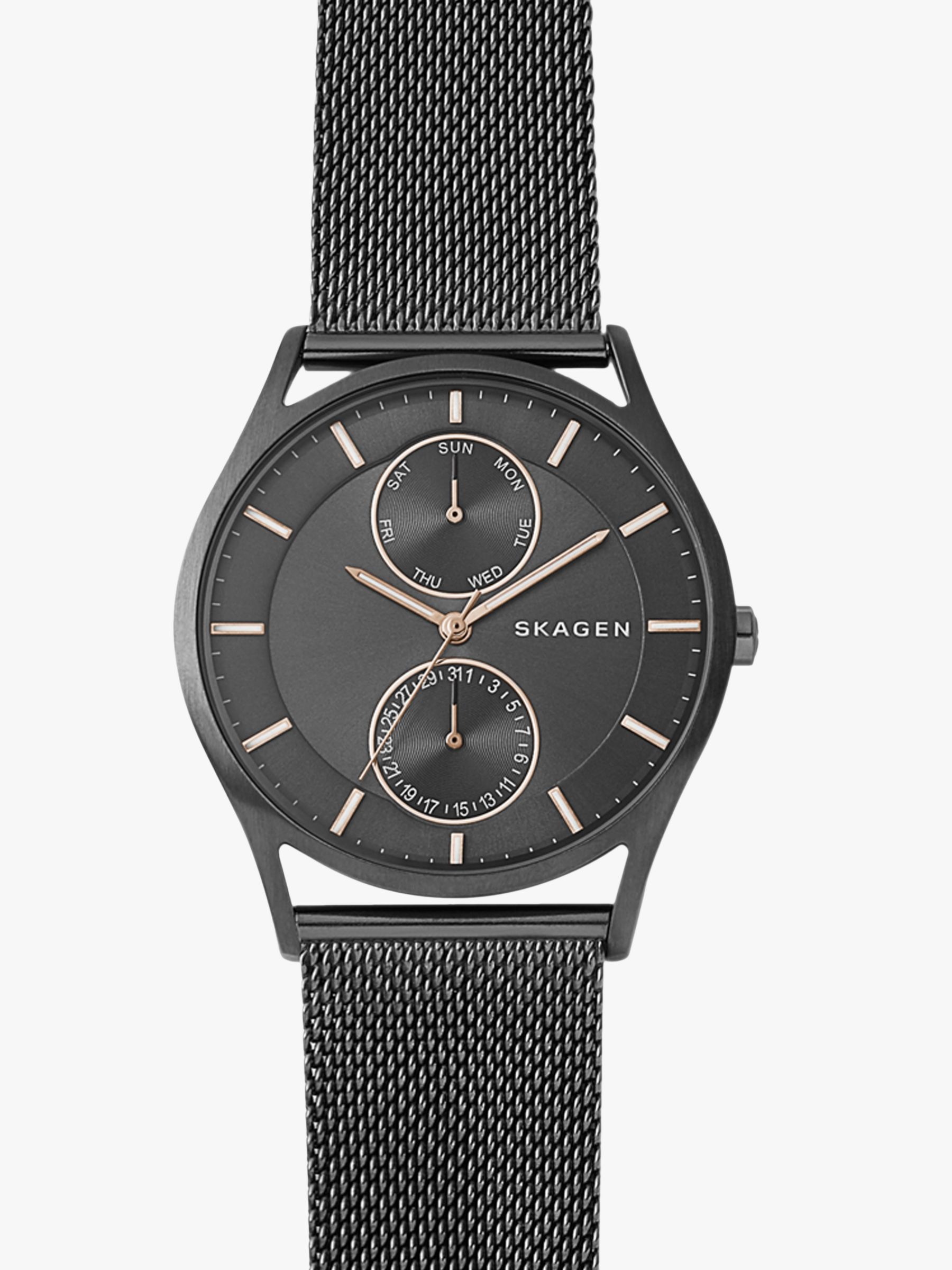 Buy Skagen SKW6180 Men's Holst Chronograph Stainless Steel Mesh Bracelet Strap Watch, Gunmetal/Black Online at johnlewis.com